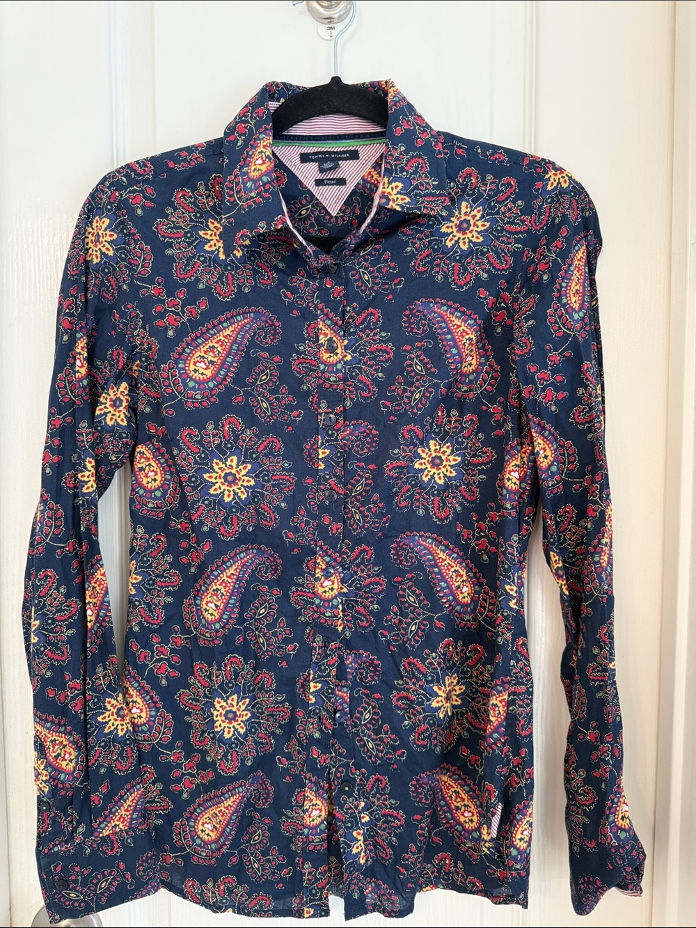 Tommy Hilfiger Navy Paisley Button-Down Shirt with Red & Yellow Accents